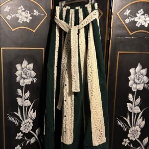 Vintage Green Velvet and Lace Skirt